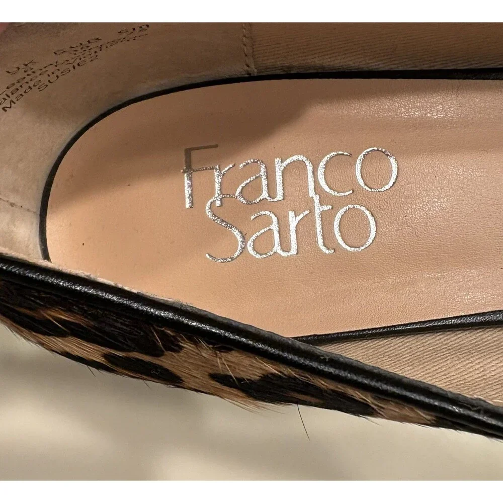 Franco Sarto Leopard Print Calf Hair Flats Loafers Womens 8M Pointed Toe Leather